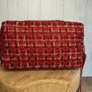 Tweed Pouch with Removable Wristlet Strap Red Bag NEW FAST SHIP